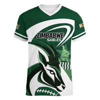 Custom Rugby Zimbabwe Women V-Neck T-Shirt Sables Is The Champion - Wonder Print Shop