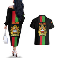 Malawi Couples Matching Off The Shoulder Long Sleeve Dress and Hawaiian Shirt With Coat Of Arms Flag Style - Wonder Print Shop