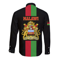 Malawi Long Sleeve Button Shirt With Coat Of Arms Flag Style - Wonder Print Shop