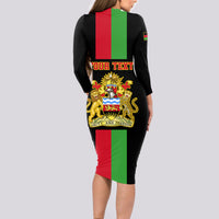 Personalised Malawi Long Sleeve Bodycon Dress With Coat Of Arms Flag Style - Wonder Print Shop