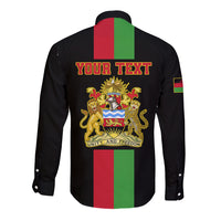 Personalised Malawi Long Sleeve Button Shirt With Coat Of Arms Flag Style - Wonder Print Shop