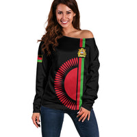 Personalised Malawi Off Shoulder Sweater With Coat Of Arms Flag Style - Wonder Print Shop