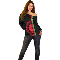 Personalised Malawi Off Shoulder Sweater With Coat Of Arms Flag Style - Wonder Print Shop