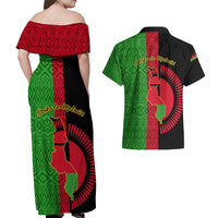 Malawi Couples Matching Off Shoulder Maxi Dress and Hawaiian Shirt With Coat Of Arms Mix African Pattern - Wonder Print Shop