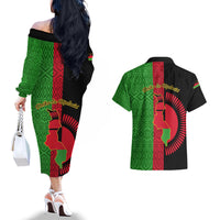 Malawi Couples Matching Off The Shoulder Long Sleeve Dress and Hawaiian Shirt With Coat Of Arms Mix African Pattern - Wonder Print Shop