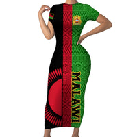 Personalised Malawi Short Sleeve Bodycon Dress With Coat Of Arms Mix African Pattern - Wonder Print Shop