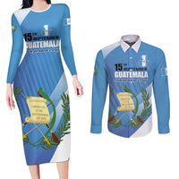 Guatemala Independence Day 1821 Couples Matching Long Sleeve Bodycon Dress and Long Sleeve Button Shirt Libre crezca fecundo - Wonder Print Shop