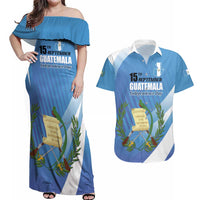 Guatemala Independence Day 1821 Couples Matching Off Shoulder Maxi Dress and Hawaiian Shirt Libre crezca fecundo - Wonder Print Shop