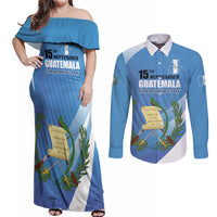 Guatemala Independence Day 1821 Couples Matching Off Shoulder Maxi Dress and Long Sleeve Button Shirt Libre crezca fecundo - Wonder Print Shop
