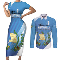 Guatemala Independence Day 1821 Couples Matching Short Sleeve Bodycon Dress and Long Sleeve Button Shirt Libre crezca fecundo - Wonder Print Shop