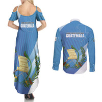Guatemala Independence Day 1821 Couples Matching Summer Maxi Dress and Long Sleeve Button Shirt Libre crezca fecundo - Wonder Print Shop