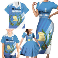 Guatemala Independence Day 1821 Family Matching Short Sleeve Bodycon Dress and Hawaiian Shirt Libre crezca fecundo - Wonder Print Shop