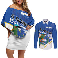 El Salvador Independence Day 1821 Couples Matching Off Shoulder Short Dress and Long Sleeve Button Shirt - Wonder Print Shop