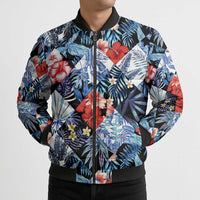 Hawaii Tropicana Blue Pattern Bomber Puffer Jacket - Wonder Print Shop