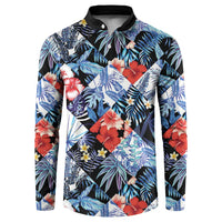 Hawaii Tropicana Blue Pattern Button Sweatshirt - Wonder Print Shop
