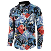 Hawaii Tropicana Blue Pattern Button Sweatshirt - Wonder Print Shop