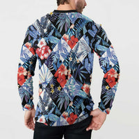 Hawaii Tropicana Blue Pattern Button Sweatshirt - Wonder Print Shop