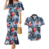Hawaii Tropicana Blue Pattern Couples Matching Mermaid Dress and Hawaiian Shirt - Wonder Print Shop