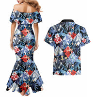 Hawaii Tropicana Blue Pattern Couples Matching Mermaid Dress and Hawaiian Shirt - Wonder Print Shop