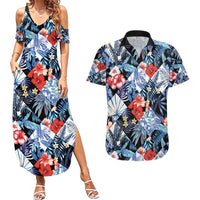 Hawaii Tropicana Blue Pattern Couples Matching Summer Maxi Dress and Hawaiian Shirt - Wonder Print Shop