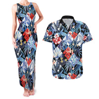 Hawaii Tropicana Blue Pattern Couples Matching Tank Maxi Dress and Hawaiian Shirt - Wonder Print Shop