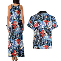 Hawaii Tropicana Blue Pattern Couples Matching Tank Maxi Dress and Hawaiian Shirt - Wonder Print Shop
