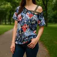 Hawaii Tropicana Blue Pattern Cross Shoulder Shirt - Wonder Print Shop