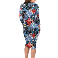 Hawaii Tropicana Blue Pattern Family Matching Long Sleeve Bodycon Dress and Hawaiian Shirt - Wonder Print Shop