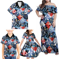 Hawaii Tropicana Blue Pattern Family Matching Off Shoulder Maxi Dress and Hawaiian Shirt - Wonder Print Shop