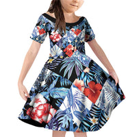 Hawaii Tropicana Blue Pattern Family Matching Off Shoulder Short Dress and Hawaiian Shirt - Wonder Print Shop