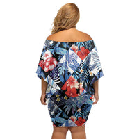 Hawaii Tropicana Blue Pattern Family Matching Off Shoulder Short Dress and Hawaiian Shirt - Wonder Print Shop