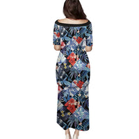 Hawaii Tropicana Blue Pattern Family Matching Puletasi and Hawaiian Shirt - Wonder Print Shop