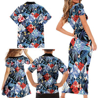 Hawaii Tropicana Blue Pattern Family Matching Short Sleeve Bodycon Dress and Hawaiian Shirt - Wonder Print Shop