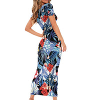 Hawaii Tropicana Blue Pattern Family Matching Short Sleeve Bodycon Dress and Hawaiian Shirt - Wonder Print Shop