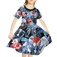 Hawaii Tropicana Blue Pattern Kid Short Sleeve Dress - Wonder Print Shop