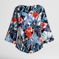 Hawaii Tropicana Blue Pattern Kimono Sleeve Blouse - Wonder Print Shop