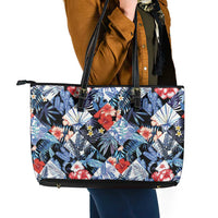 Hawaii Tropicana Blue Pattern Leather Tote Bag - Wonder Print Shop