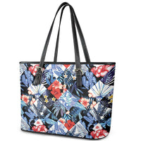 Hawaii Tropicana Blue Pattern Leather Tote Bag - Wonder Print Shop