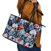 Hawaii Tropicana Blue Pattern Leather Tote Bag - Wonder Print Shop