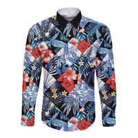 Hawaii Tropicana Blue Pattern Long Sleeve Button Shirt - Wonder Print Shop