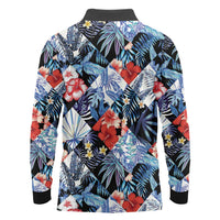 Hawaii Tropicana Blue Pattern Long Sleeve Polo Shirt - Wonder Print Shop