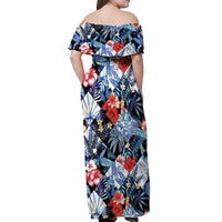 Hawaii Tropicana Blue Pattern Off Shoulder Maxi Dress - Wonder Print Shop