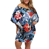 Hawaii Tropicana Blue Pattern Off Shoulder Short Dress - Wonder Print Shop