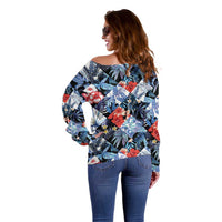 Hawaii Tropicana Blue Pattern Off Shoulder Sweater - Wonder Print Shop
