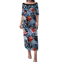 Hawaii Tropicana Blue Pattern Puletasi - Wonder Print Shop