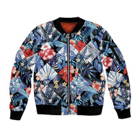 Hawaii Tropicana Blue Pattern Sleeve Zip Bomber Jacket - Wonder Print Shop