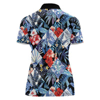 Hawaii Tropicana Blue Pattern Women Polo Shirt - Wonder Print Shop