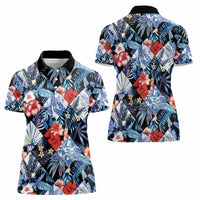 Hawaii Tropicana Blue Pattern Women Polo Shirt - Wonder Print Shop