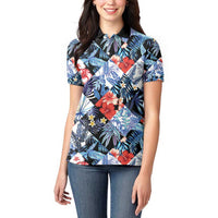 Hawaii Tropicana Blue Pattern Women Polo Shirt - Wonder Print Shop