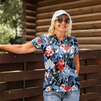 Hawaii Tropicana Blue Pattern Women Polo Shirt - Wonder Print Shop